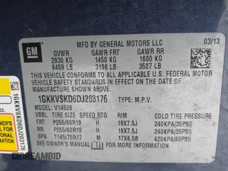 2013 GMC Acadia SLT z VIN 1GKKVSKD6DJ203176, wystawiony jako IAAI lot #41591490 z przebiegiem 126 243 mil mil oraz . Historia ofert i sprzedaży dostępna na DreamBid. Obrazek 9.