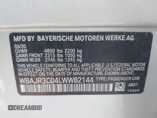 2020 BMW 5 Series 530i with VIN WBAJR3C04LWW82144, listed as a IAAI auction lot 41492399 with 37,676 mi miles and . Bid and sale history available at DreamBid. Image 9.