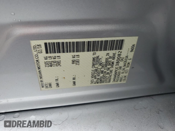 2018 Nissan Maxima SV with VIN 1N4AA6APXJC380082, listed as a Copart auction lot 61170815 with 98,008 mi miles and Salvage title. Bid and sale history available at DreamBid. Image 12.