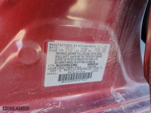 2017 Nissan Versa Sedan S with VIN 3N1CN7AP0HL879603, listed as a Copart auction lot 84012074 with 59,315 mi miles and Salvage Title. Bid and sale history available at carsss.com. Image 14.