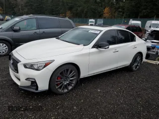 2021 Infiniti Q50 Red Sport 400 with VIN JN1FV7DR0MM880924, listed as a Copart auction lot 82178974 with 67,519 mi miles and Salvage Title. Bid and sale history available at carsss.com. Image 1.