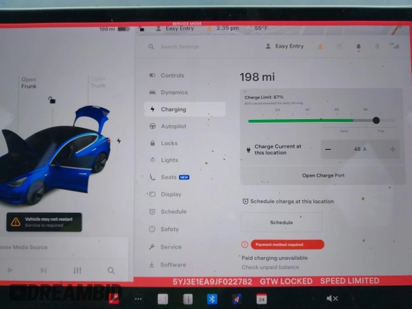 2018 Tesla Model 3 Long Range Battery with VIN 5YJ3E1EA9JF022782, listed as a IAAI auction lot 41875429 with 79,209 mi miles. Bid and sale history available at carsss.com. Image 16.