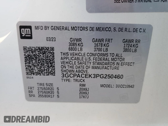 2023 Chevrolet Silverado 1500 LT with VIN 3GCPACEK3PG250460, listed as a Copart auction lot 41541585 with Not Provided miles and Clean Title. Bid and sale history available at DreamBid. Image 12.