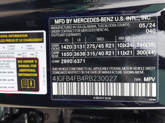 2024 Mercedes-Benz GLE 350 with VIN 4JGFB4FB4RB230027, listed as a IAAI auction lot 42416265 with 16,375 mi miles and . Bid and sale history available at DreamBid. Image 9.
