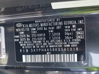 2019 Kia Sorento EX V6 with VIN 5XYPH4A58KG541318, listed as a IAAI auction lot 41021482 with 45,427 mi miles. Bid and sale history available at carsss.com. Image 9.