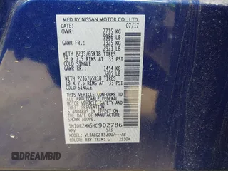 2017 Nissan Pathfinder S with VIN 5N1DR2MN5HC902786, listed as a IAAI auction lot 42042789 with 126,766 mi miles. Bid and sale history available at carsss.com. Image 9.