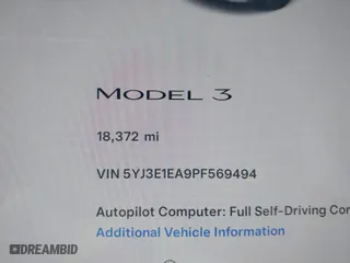 2023 Tesla Model 3 with VIN 5YJ3E1EA9PF569494, listed as a IAAI auction lot 41798014 with 18,372 mi miles. Bid and sale history available at carsss.com. Image 15.