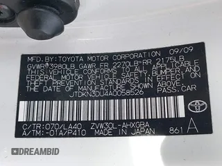 2010 Toyota Prius II z VIN JTDKN3DU4A0058526, wystawiony jako IAAI lot #41150690 z przebiegiem 138 971 mil mil oraz . Historia ofert i sprzedaży dostępna na DreamBid. Obrazek 9.