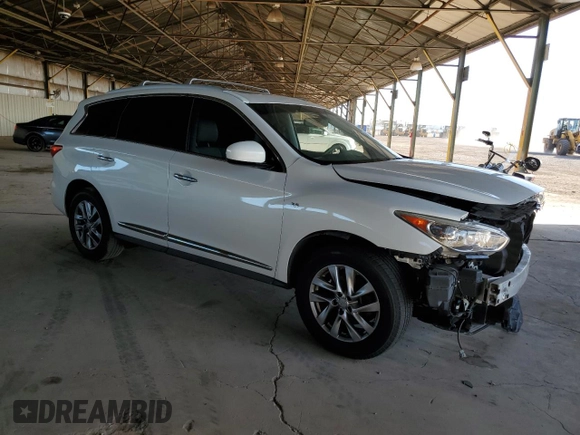 2014 Infiniti QX60 with VIN 5N1AL0MM6EC507768, listed as a Copart auction lot 64648255 with 131,395 mi miles and Salvage title. Bid and sale history available at DreamBid. Image 4.