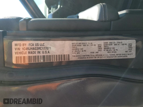 2024 Jeep Grand Cherokee Laredo X with VIN 1C4RJHAG3RC177071, listed as a Copart auction lot 46480755 with 6,031 mi miles and Salvage Title. Bid and sale history available at carsss.com. Image 13.