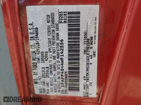 1998 Ford Mustang z VIN 1FAFP4044WF142556, wystawiony jako Copart lot #51642505 z przebiegiem 146 962 mil mil oraz Szkoda całkowita • Salvage title. Historia ofert i sprzedaży dostępna na DreamBid. Obrazek 12.