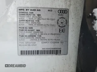 2022 Audi e-tron Premium with VIN WA1AAAGE6NB042543, listed as a Copart auction lot 44607415 with 143,781 mi miles and Salvage Title. Bid and sale history available at carsss.com. Image 13.