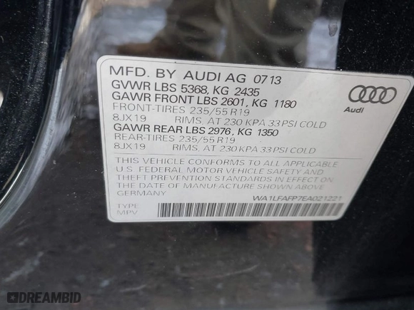 2014 Audi Q5 Premium Plus with VIN WA1LFAFP7EA021221, listed as a IAAI auction lot 41373296 with 135,515 mi miles. Bid and sale history available at carsss.com. Image 9.