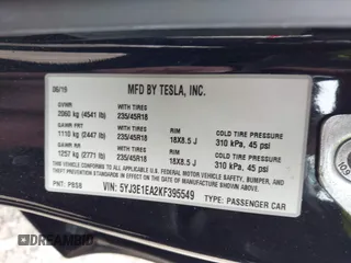 2019 Tesla Model 3 Mid Range with VIN 5YJ3E1EA2KF395549, listed as a IAAI auction lot 41895977 with 97,108 mi miles and . Bid and sale history available at carsss.com. Image 9.