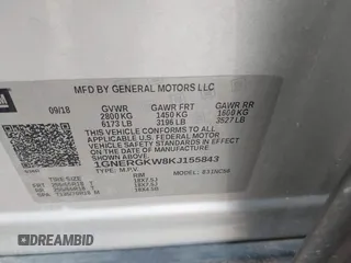 2019 Chevrolet Traverse LT Cloth with VIN 1GNERGKW8KJ155843, listed as a IAAI auction lot 41924094 with Not provided miles and . Bid and sale history available at DreamBid. Image 9.