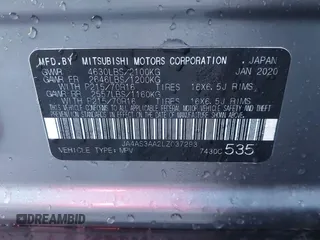 2020 Mitsubishi Eclipse Cross ES z VIN JA4AS3AA2LZ037293, wystawiony jako IAAI lot #41313547 z przebiegiem 39 051 mil mil oraz . Historia ofert i sprzedaży dostępna na DreamBid. Obrazek 9.