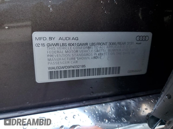 2015 Audi A8 L 4.0T with VIN WAU32AFD9FN032185, listed as a Copart auction lot 82922154 with 44,766 mi miles and Salvage Title. Bid and sale history available at carsss.com. Image 13.