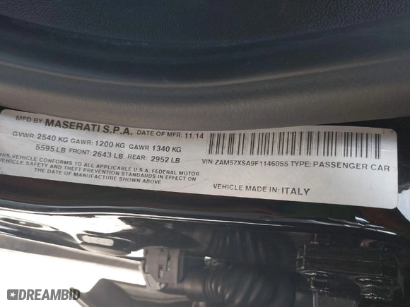 2015 Maserati Ghibli with VIN ZAM57XSA9F1146055, listed as a IAAI auction lot 41814633 with 88,783 mi miles. Bid and sale history available at carsss.com. Image 9.