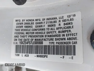 2020 Honda Insight EX with VIN 19XZE4F57LE005906, listed as a IAAI auction lot 41898332 with 102,982 mi miles and . Bid and sale history available at carsss.com. Image 9.
