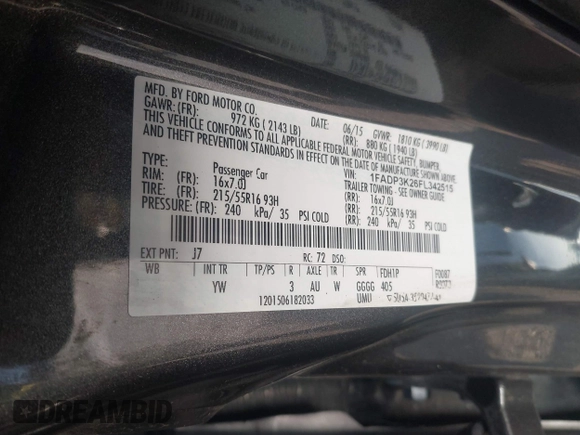 2015 Ford Focus SE with VIN 1FADP3K26FL342515, listed as a IAAI auction lot 41981596 with 112,470 mi miles. Bid and sale history available at carsss.com. Image 9.