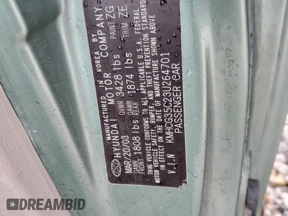 2003 Hyundai Accent GL with VIN KMHCG35C23U264701, listed as a Copart auction lot 80029154 with 142,090 mi miles and Salvage Title. Bid and sale history available at carsss.com. Image 12.