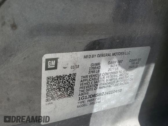 2018 Chevrolet Sonic LT with VIN 1G1JD6SB2J4110450, listed as a Copart auction lot 51548525 with 124,367 mi miles and Non repairable. Bid and sale history available at DreamBid. Image 13.