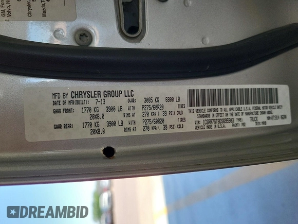 2013 Ram 1500 SLT z VIN 1C6RR7GT8DS695903, wystawiony jako IAAI lot #42557303 z przebiegiem 111 147 mil mil oraz . Historia ofert i sprzedaży dostępna na DreamBid. Obrazek 2.