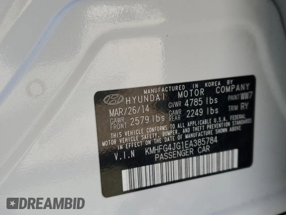 2014 Hyundai Azera with VIN KMHFG4JG1EA385784, listed as a Copart auction lot 49060695 with 168,953 mi miles and Salvage title. Bid and sale history available at DreamBid. Image 13.