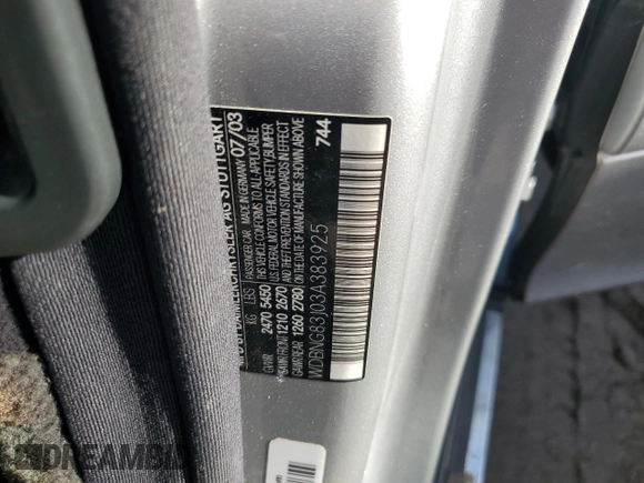 2003 Mercedes-Benz S-Class 4.3L with VIN WDBNG83J03A383925, listed as a Copart auction lot 78554844 with 0 mi miles and Salvage Title. Bid and sale history available at carsss.com. Image 12.