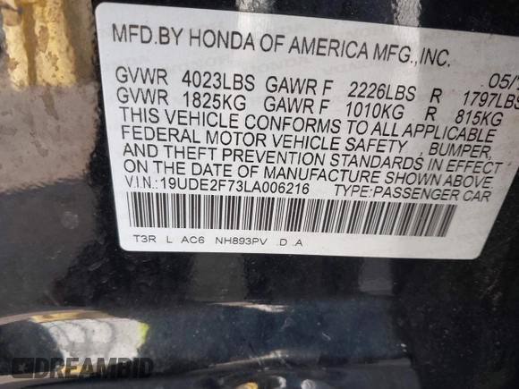 2020 Acura ILX Premium with VIN 19UDE2F73LA006216, listed as a IAAI auction lot 41570813 with 107,699 mi miles and . Bid and sale history available at DreamBid. Image 9.