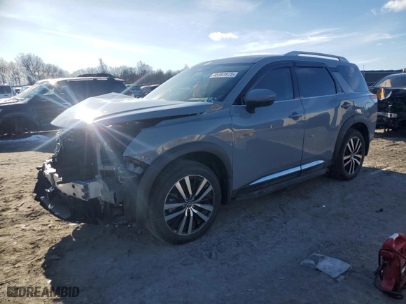 2023 Nissan Pathfinder Platinum with VIN 5N1DR3DK3PC202193, listed as a Copart auction lot 45381875 with 35,785 mi miles and Salvage Title. Bid and sale history available at carsss.com. Image 1.