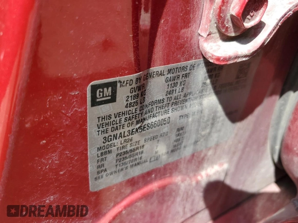 2014 Chevrolet Captiva Sport LT with VIN 3GNAL3EK5ES660050, listed as a Copart auction lot 68973834 with 95,637 mi miles and Clean Title. Bid and sale history available at DreamBid. Image 13.