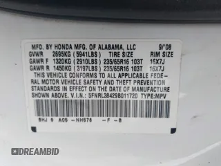 2009 Honda Odyssey EX с VIN 5FNRL38429B011720, выставлен на аукционе IAAI как лот 42034163 с пробегом 168 729 миль миль и . История ставок и продаж доступна на DreamBid. Изображение 9.