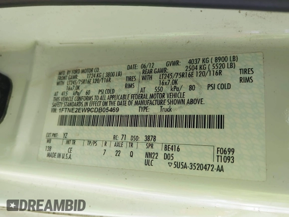 2012 Ford Econoline Cargo Recreational with VIN 1FTNE2EW9CDB05469, listed as a IAAI auction lot 42473914 with 162,920 mi miles and . Bid and sale history available at DreamBid. Image 9.