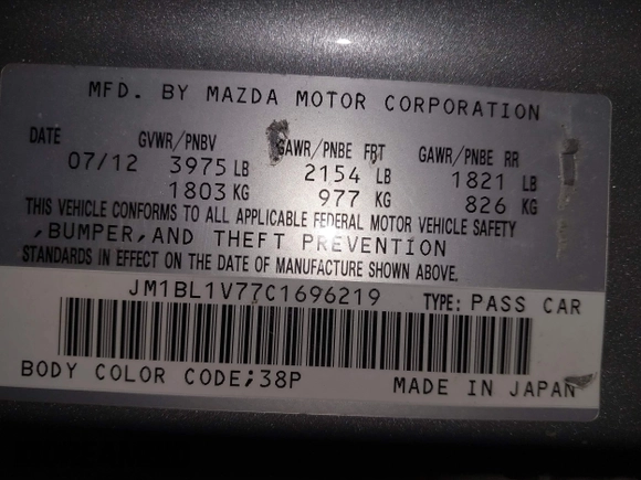 2012 Mazda 3 i Touring with VIN JM1BL1V77C1696219, listed as a IAAI auction lot 41944925 with 85,961 mi miles and . Bid and sale history available at DreamBid. Image 9.