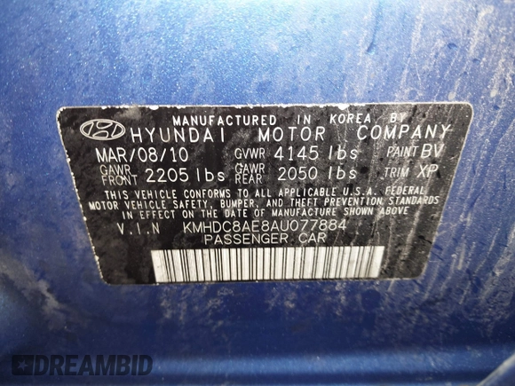 2010 Hyundai Elantra Touring SE with VIN KMHDC8AE8AU077884, listed as a IAAI auction lot 41833566 with 192,421 mi miles. Bid and sale history available at carsss.com. Image 9.