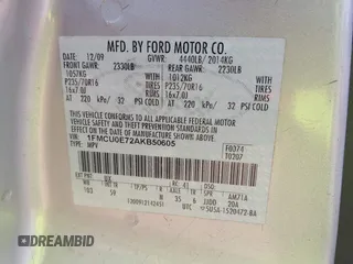 2010 Ford Escape Limited с VIN 1FMCU0E72AKB50605, выставлен на аукционе IAAI как лот 42291354 с пробегом 138 643 миль миль и . История ставок и продаж доступна на DreamBid. Изображение 9.
