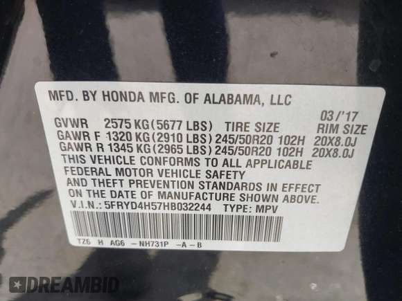 2017 Acura MDX Technology with VIN 5FRYD4H57HB032244, listed as a IAAI auction lot 42097975 with 118,422 mi miles and . Bid and sale history available at DreamBid. Image 9.