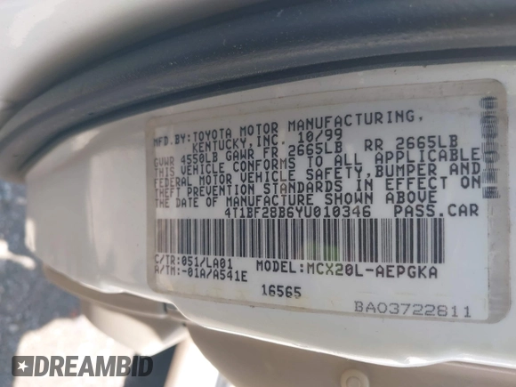 2000 Toyota Avalon XL с VIN 4T1BF28B6YU010346, выставлен на аукционе IAAI как лот 42055609 с пробегом 231 627 миль миль и . История ставок и продаж доступна на DreamBid. Изображение 9.