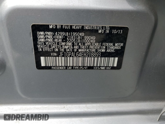 2014 Subaru Impreza Wagon 2.0i Sport Premium with VIN JF1GPAL64EH218893, listed as a Copart auction lot 48764885 with 99,312 mi miles and Salvage Title. Bid and sale history available at carsss.com. Image 15.
