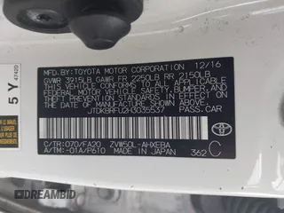 2017 Toyota Prius Two with VIN JTDKBRFU2H3035537, listed as a IAAI auction lot 42408704 with 179,112 mi miles and . Bid and sale history available at DreamBid. Image 9.