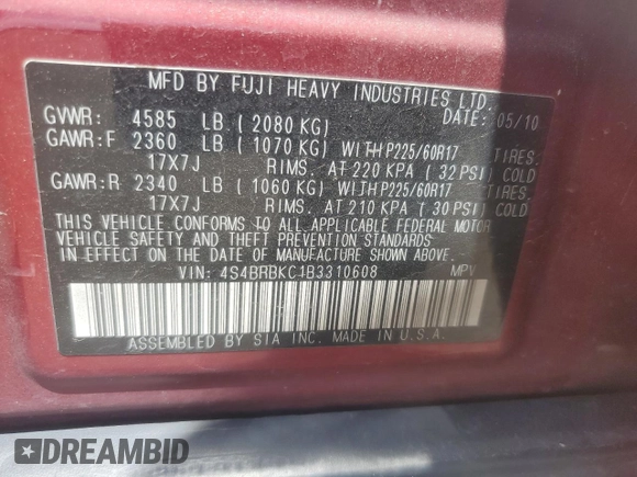 2011 Subaru Outback Limited Power Moon z VIN 4S4BRBKC1B3310608, wystawiony jako Copart lot #64027235 z przebiegiem 206 613 mil mil oraz Czysty tytuł • Clean title. Historia ofert i sprzedaży dostępna na DreamBid. Obrazek 13.