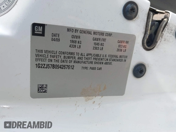 2009 Pontiac G6 1SB z VIN 1G2ZJ57B094267612, wystawiony jako IAAI lot #42467721 z przebiegiem 160 532 mil mil oraz . Historia ofert i sprzedaży dostępna na DreamBid. Obrazek 9.