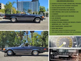 1988 Mercedes-Benz 560 560SL with VIN WDBBA48D1JA077345, listed as a Copart auction lot 79681234 with 87,690 mi miles and Clean Title. Bid and sale history available at carsss.com. Image 10.