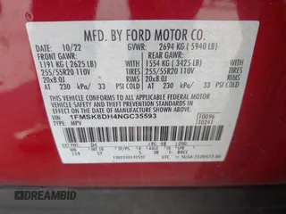 2022 Ford Explorer XLT z VIN 1FMSK8DH4NGC35593, wystawiony jako IAAI lot #42167354 z przebiegiem 29 747 mil mil oraz . Historia ofert i sprzedaży dostępna na DreamBid. Obrazek 9.