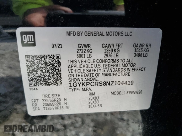 2022 Cadillac XT6 Premium Luxury with VIN 1GYKPCRS8NZ104419, listed as a Copart auction lot 53070035 with 72,559 mi miles and Salvage title. Bid and sale history available at DreamBid. Image 14.