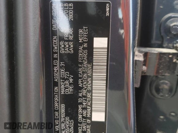 2024 Volvo XC60 Plus Dark Theme z VIN YV4L12RL7R1928699, wystawiony jako Copart lot #56486195 z przebiegiem Nie podano mil oraz Nie do naprawy • Non repairable. Historia ofert i sprzedaży dostępna na DreamBid. Obrazek 13.