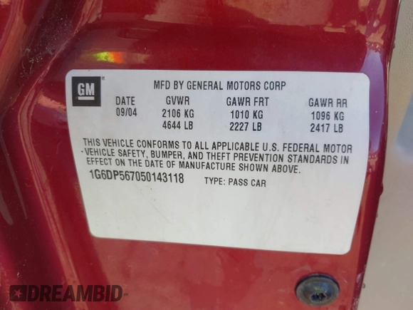 2005 Cadillac CTS with VIN 1G6DP567050143118, listed as a IAAI auction lot 40819100 with 108,049 mi miles and . Bid and sale history available at DreamBid. Image 9.