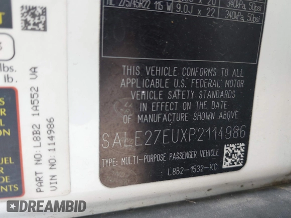 2023 Land Rover Defender X-Dynamic SE с VIN SALE27EUXP2114986, выставлен на аукционе IAAI как лот 42302857 с пробегом 29 384 миль миль и . История ставок и продаж доступна на DreamBid. Изображение 9.