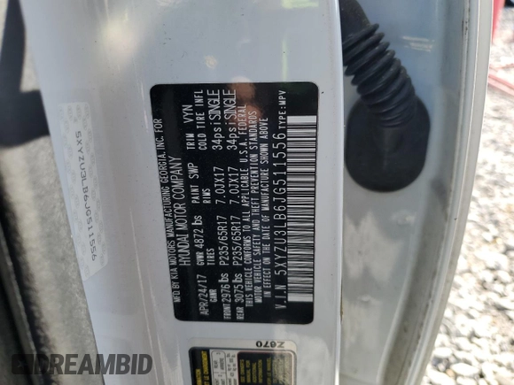 2018 Hyundai Santa Fe 2.4L with VIN 5XYZU3LB6JG511556, listed as a Copart auction lot 52035015 with 85,177 mi miles and Salvage title. Bid and sale history available at DreamBid. Image 12.